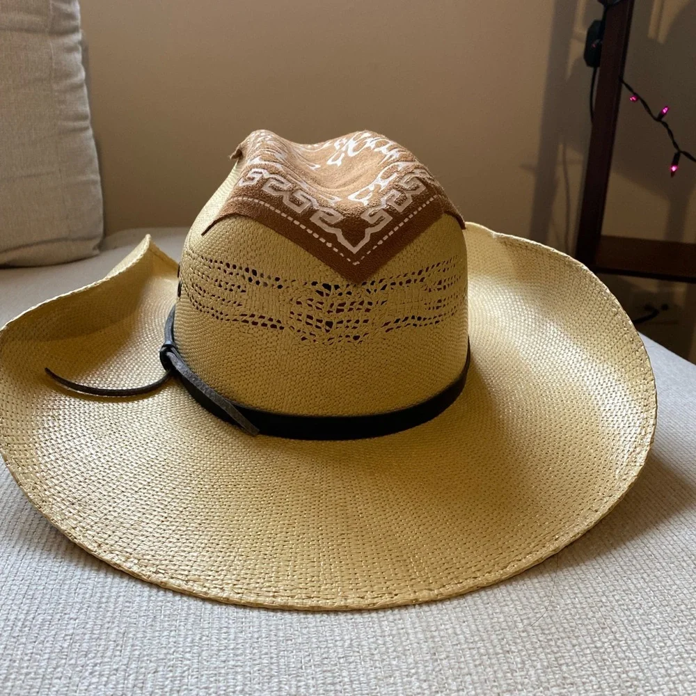 Stylish Tan Cowboy Western unisex  Hat with Brown Accents - Picture 3 of 8